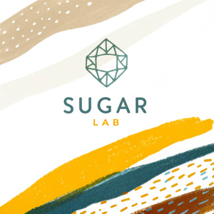 Modern, minimalistic logo for Sugar Lab. Design features abstract sugar crystal icon and sleek font.