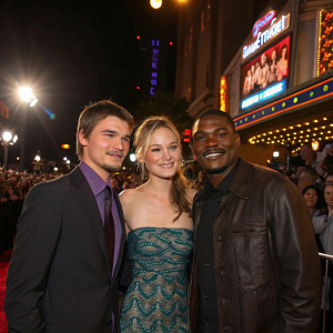 Josh Hartnett, Julia Stiles, and Mekhi Phifer at a glamorous Hollywood gala. The venue is packed with celebrities, vibrant lights, and enthusiastic fans.
