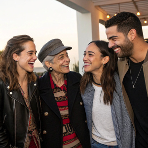 Samantha Ronson, Henrietta Ronson, Cara Santana, and Jesse Metcalfe. Informal gathering, friends laughing together, natural light