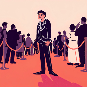 Austin Mahone, Caucasian, youthful, in a black jacket with fancy details. Red carpet event crowded with diverse, well-dressed people.