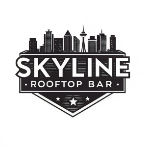 Logo for the Skyline Rooftop Bar. Bold, urban-inspired font with black and white color scheme. Represents a trendy, cityscape vibe.