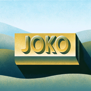 Minimalistic logo design featuring the name JOKO in a sleek, modern font. Dominated by a metallic gold hue, the logo is set against a dark background, highlighting a contemporary and sophisticated brand identity.