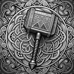 Mjölnir, Der Hammer von Thor, runen symbols pattern - perfect realistic art, high-definition, high-definition grey and black, white background 