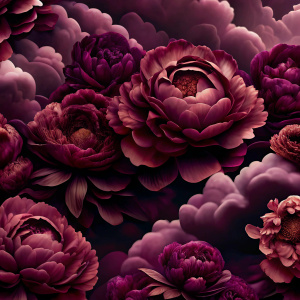 fabulous violet and dark violet peonies around clouds realistic backgrounds