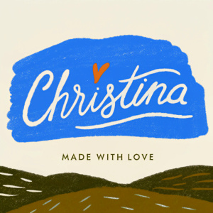 A digital illustration showcasing the logo for Christina Yohana's 'Made with Love'. The design incorporates a soft, handcrafted feel, highlighted by a dominant purple shade and a rustic, textured background.