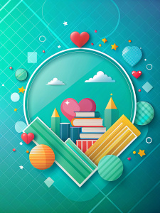 fondo para un afiche  colegio diseño moderno y juvenil libros corazones