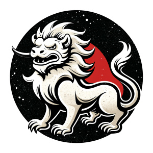 Chinese lion awakening, cute lion, black and white LOGO, frontal lion head