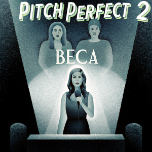 Anna Kendrick as Beca in Pitch Perfect 2. Magazine cover with text and images of cast members.