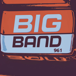 Eye-catching logo for Big Band 96.1 radio station. Modern design, bold red and blue colors, clear typography. Plain white background.