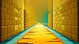 an empty closed room dark hallway with ancient stone walls