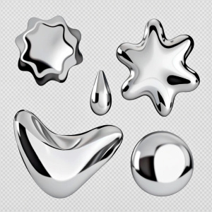 chrome y2k abstract liquid shapes 3d realistic vector illustration set of silver inflatable forms liquid 