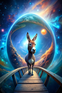 Happy Donkey on a bridge in the universe
