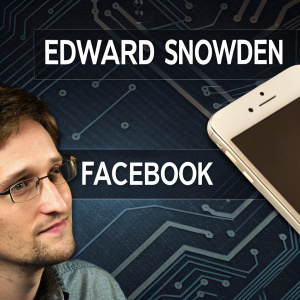 Digital artwork showcasing Edward Snowden's Facebook profile. Close-up photo, text detailing his actions and background. Dark background, intricate circuit board design, modern smartphone on the right side.