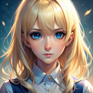 mulher anime loura olhos azuis 