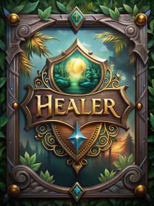 Fantasy healer sign icon in a frame with the inscription HEALER