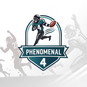 Logo for the Phenomenal 4 Foundation, featuring a sleek football icon and the bold text 'Phenomenal'. Color scheme includes deep teal, charcoal gray, and espresso brown.