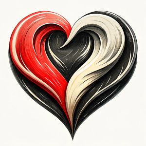 Style stickers. Create a heart shape with clean lines and smooth curves.black and red.White background, No Background, vector, 8K.
