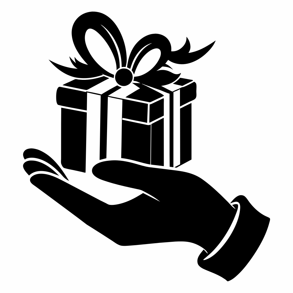hand with gift silhouette vector, Black and white, on white background, unique  