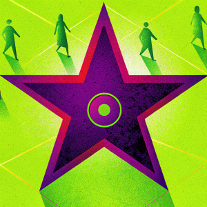 Ozzy Osbourne's star on the Hollywood Walk of Fame. Dark and gritty setting, with blurred figures in the background.