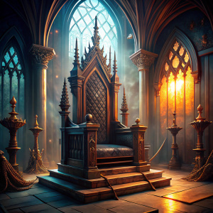 throne king special kingdom middle ages ruler crown empire country throne room dark black comfortable wooden history with armrests prickly columns evil ruler in the room ultra cool