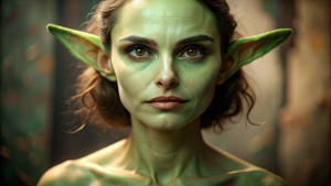 Natalie Portman as Yoda, 8k, hyperrealistic, highly detailed, yoda ears, skin color yoda green, digital painting, 8k, cinematic lighting, (Masterpiece:1.3), (best quality:1.3), <lora:add_detail:0.4> <lora:epi_noiseoffset2:0.4> <lora:hairdetailer:0.6> <lora:more_details:0.3> <lora:add-detail-xl:1.2> <lora:DetailedEyes_V3:1.2> <lora:sd_xl_offset_example-lora_1.0:1.2>, (natural skin texture, hyperrealism, soft light, muted colors), background
