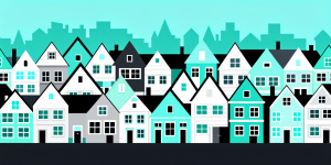 neighborhood of homes background with light blue mint, black, white and white background.