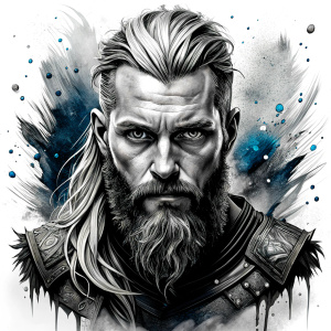 Nordic ragnar - perfect realistic art, high-definition grey and black, white background tattoo design