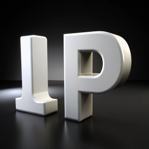 Белые буквы IP на черном фоне в 3D графике