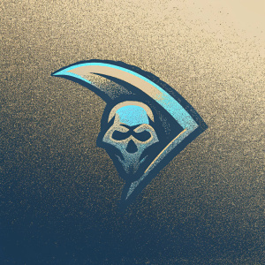 Ripper Esports logo featuring a sleek skull design in blue and green hues. Against a dark, gradient background