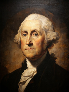 primitive art, George Washington vintage portrait, black background