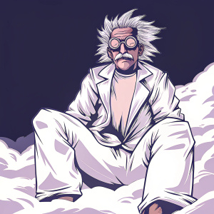 A sketch of Rick Sanchez from Rick and Morty. The drawing is rough and simple with a white background, highlighting Rick's unique features and attire.