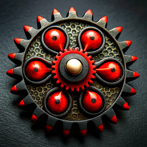 pinion, black and red, on the brooch