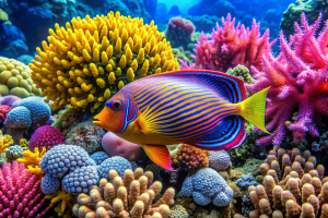 a colorful beautiful Coral reef fish in the underwater coral sea, focus only fish