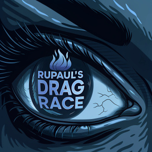 The logo for RuPaul's Drag Race features a vibrant pink and bold design. At the center is an eye with a modern flame or phoenix element inside. The classic font text is placed beside the eye, creating an eye-catching and memorable visual.