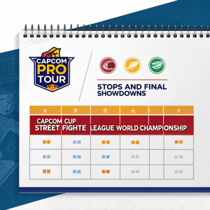 Comprehensive calendar showcasing Capcom Pro Tour stops and final showdowns, leading up to Capcom Cup and SFL World Championship.