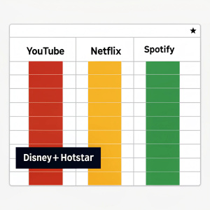 Visual chart comparing subscription costs of major streaming platforms including YouTube, Netflix, Spotify, and Disney+ Hotstar.