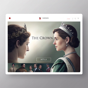 Screenshot of a web browser displaying the TV Shows page on Netflix. Featured show is 'The Crown'