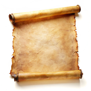 ancient parchment scroll isolated on white background
