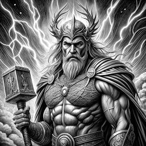 god thor with hammer perfect realistic art, high-definition, high-definition grey and black, white background 