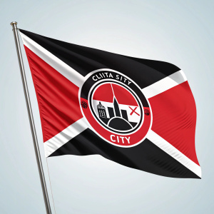 A dynamic logo of Cucuta city, Colombia. The flag features a distinctive emblem in black and red, suggesting movement.