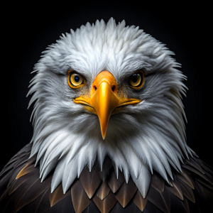 a realistic 4k black and white image of an eagle with fierce colorful eyes mixed with a black man's face on a black background