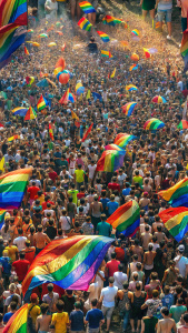 Lgbt gay onur yürüyüşünde halk kalabalık mutlu neşeli ve çoşkulu bir şekilde onur ayını kutluyorlar istanbul türkiyede