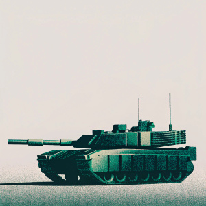 Advanced digital concept art of a sleek M1A2 SEP Abrams tank. Futuristic design with multiple panels and components. Robust, heavily armored structure. Featured in a sci-fi warzone setting.