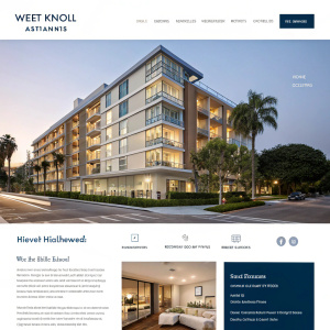 Contemporary website showcasing The West Knoll Apartments. Features include a high-resolution photo of the building, detailed complex description, and multiple informative sections. Located in West Hollywood.
