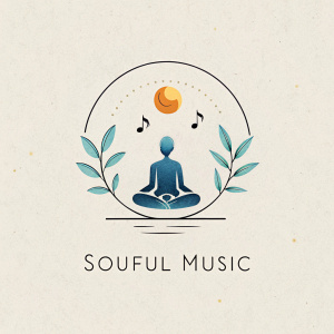 Create a logo for me with the title 'Soulful Music,' incorporating elements such as meditation, music, serenity, and contemplation. The style should be minimalist
