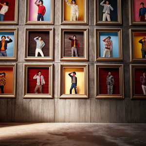 A vibrant digital collage featuring various k-pop idols in dynamic poses. Each idol displayed in a colorful and diverse backdrop, showcasing a range of fashion styles and personalities.
