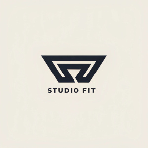 Modern minimalist logo design for Studio Fit. Bold font with 'Studio Fit' below. Dark logo on a light background.