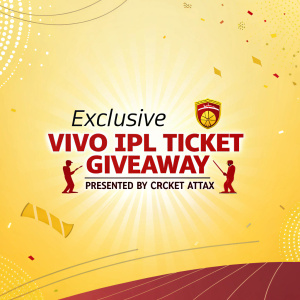 Cricket Attax announces exclusive Vivo IPL ticket giveaway. Bright, vibrant background with yellow and red text.