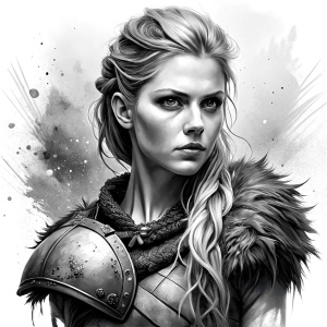 shieldmaiden perfect realistic art, high-definition, high-definition grey and black, white background 