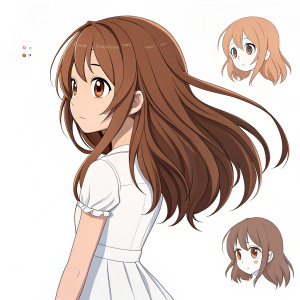 Detailed guide on shading anime girl's hair. Character features brown hair, white dress, and is set against a plain background.